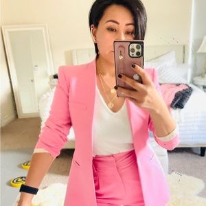 zara lapelless blazer set with high rise pants pink